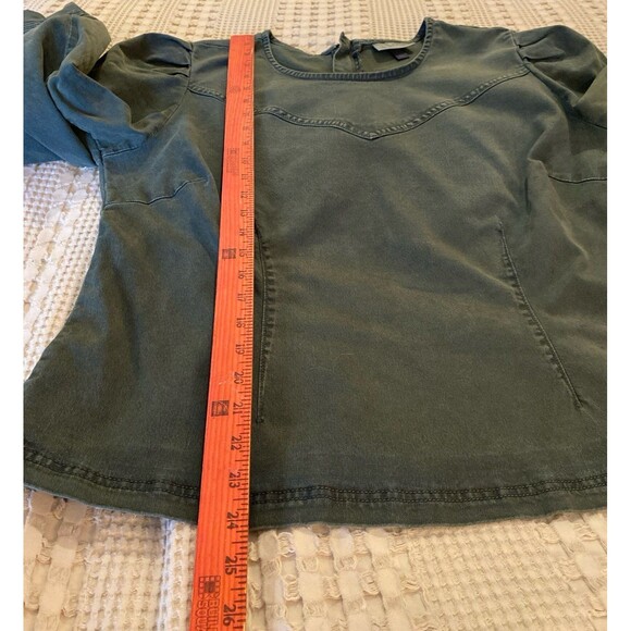 Universal Thread Blouse Top Size XL Hunter Green Denim Fitted Puffy Sleeves - Picture 10 of 11